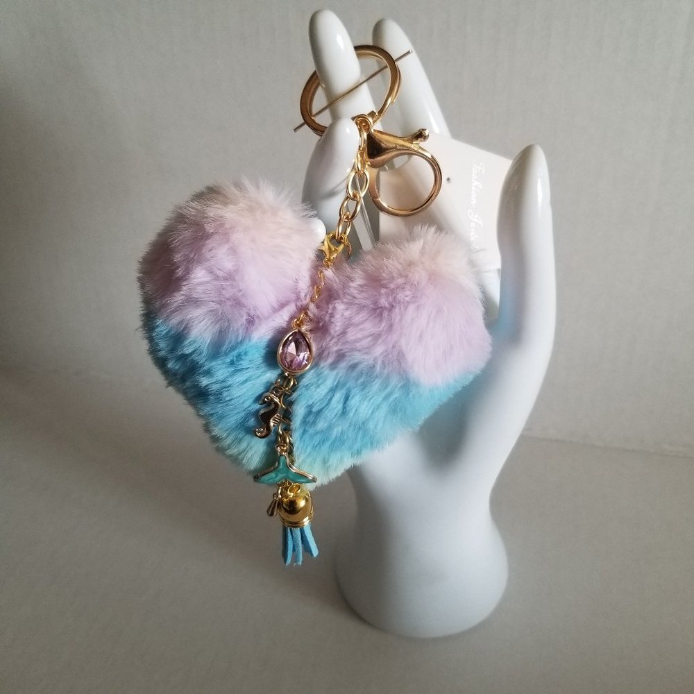 Heart Pom Pom Keychain with Charms